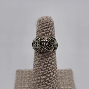 Size 4.75 Sterling Silver Marcasite Gems Band Ring A3343